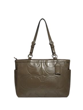 Coach Patent Leather Gallery Shoulder Tote Bag Olive Green With Chrome Hardware